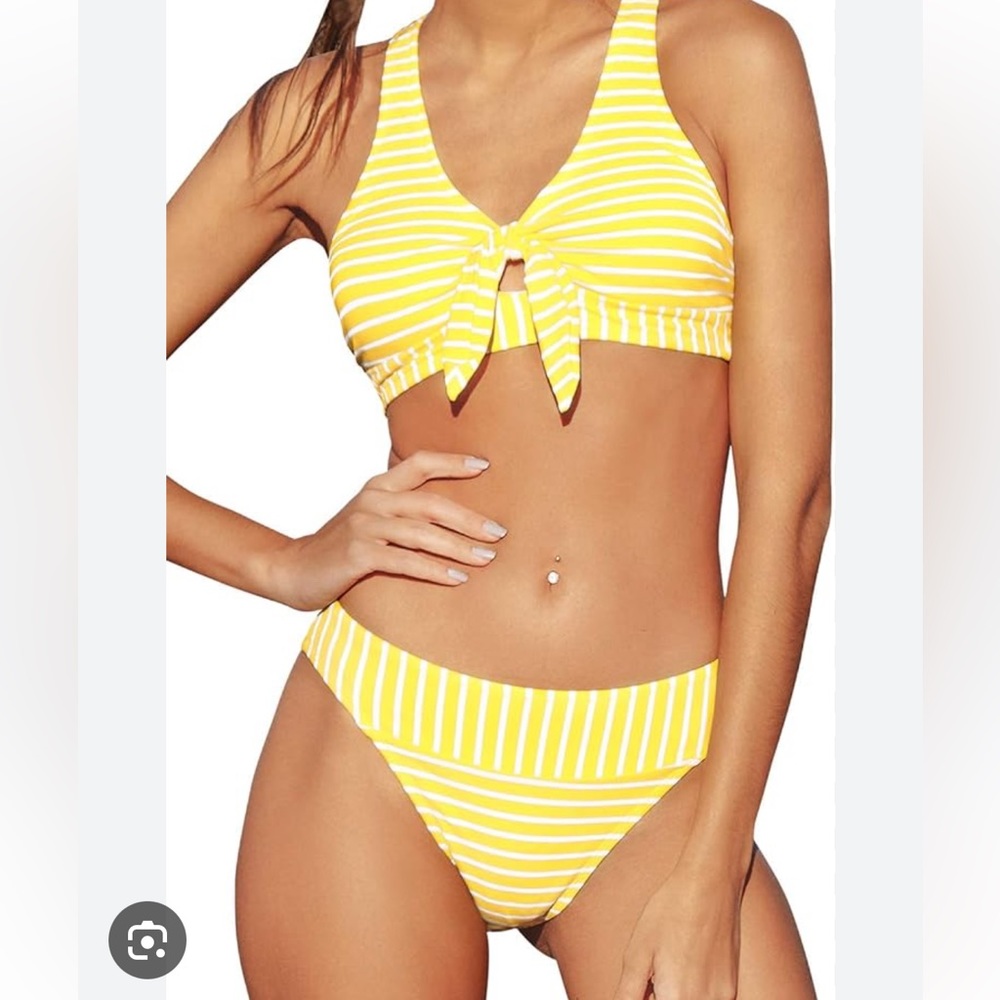 Cupshe Yellow and White Striped Bikini